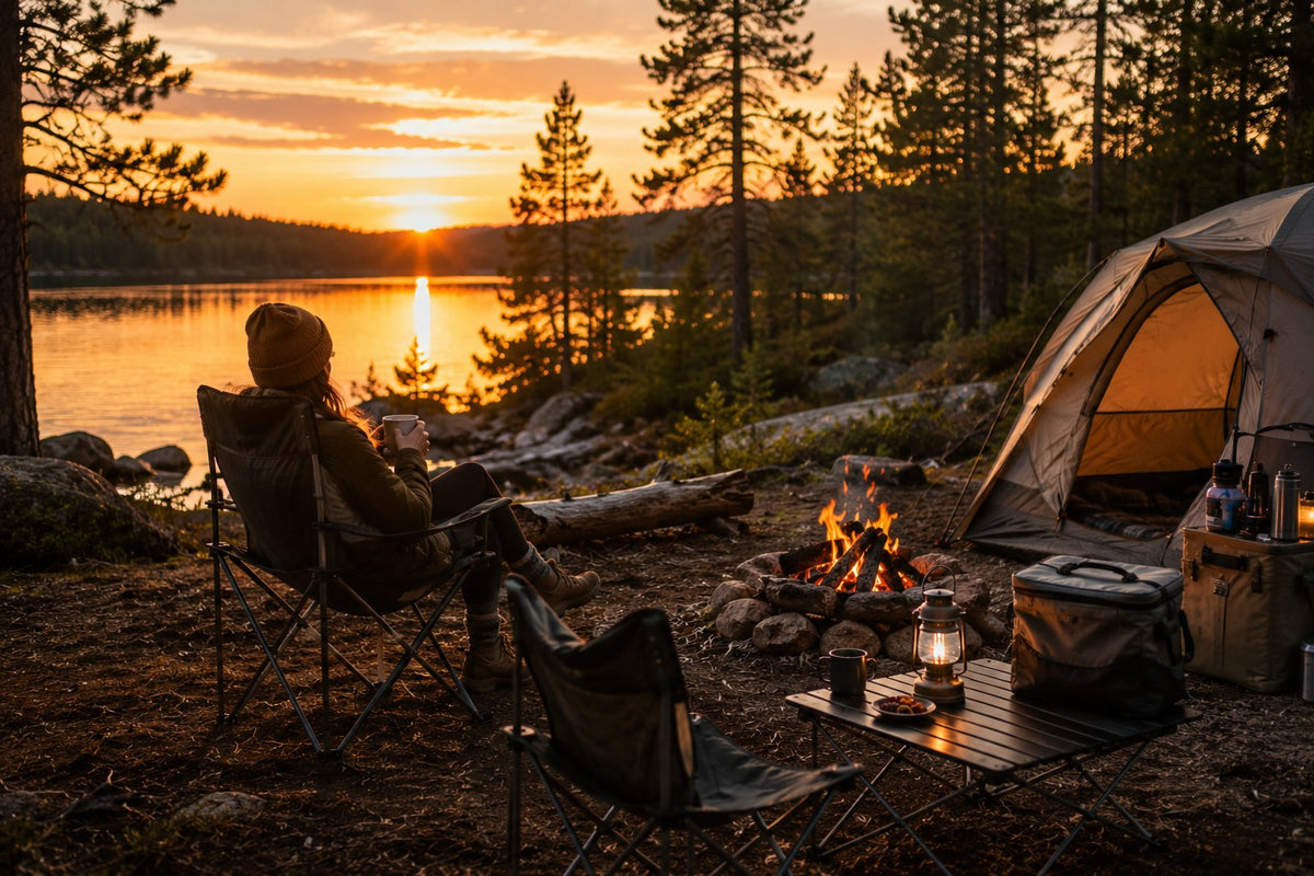 Relaxed outdoor campsite setup showing the comfort side of camping and glamping