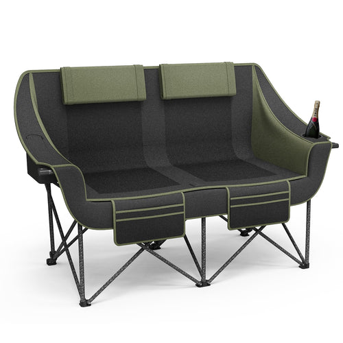 Heavy-Duty Steel Frame Folding Loveseat Camping Chair for Two, 660 lbs Capacity Lunecalme