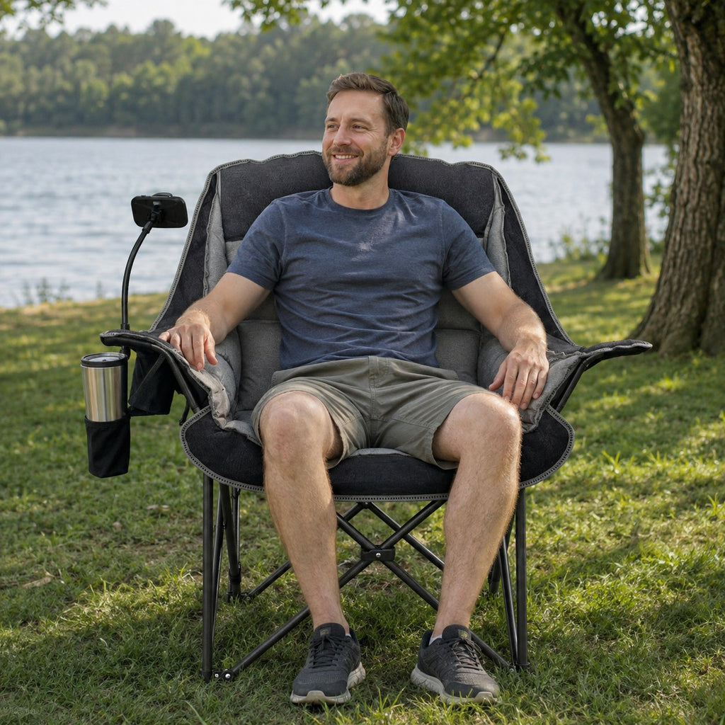 Solid Steel Frame Oversized Folding Camping Chair, 400 lbs Capacity Lunecalme