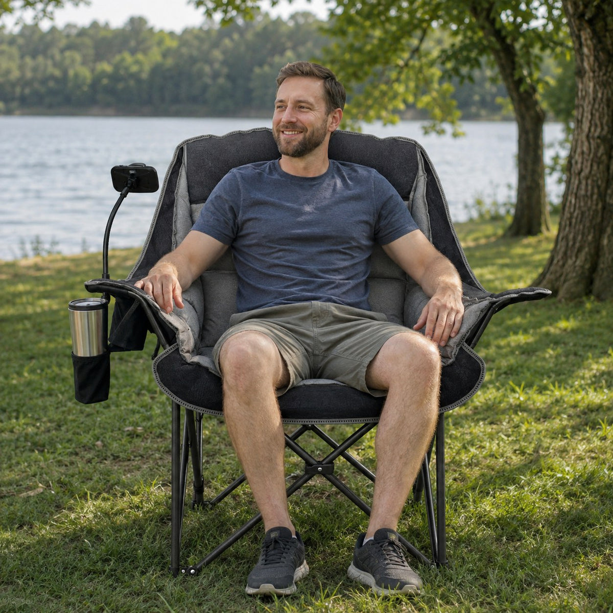 Solid Steel Frame Oversized Folding Camping Chair, 400 lbs Capacity Lunecalme