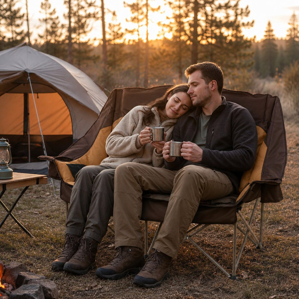 Alloy Steel Frame High Back Folding Loveseat Camping Chair, 800 lbs Capacity Lunecalme
