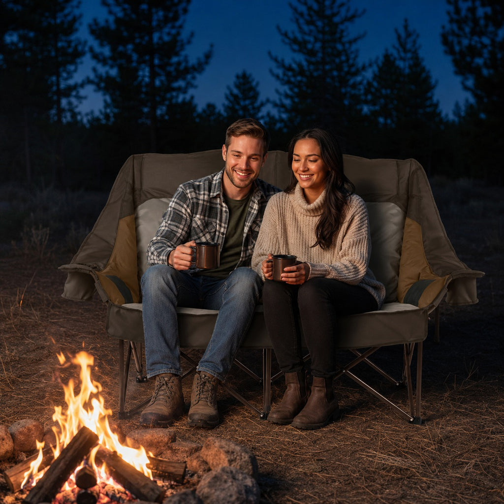 Alloy Steel Frame High Back Folding Loveseat Camping Chair, 800 lbs Capacity Lunecalme