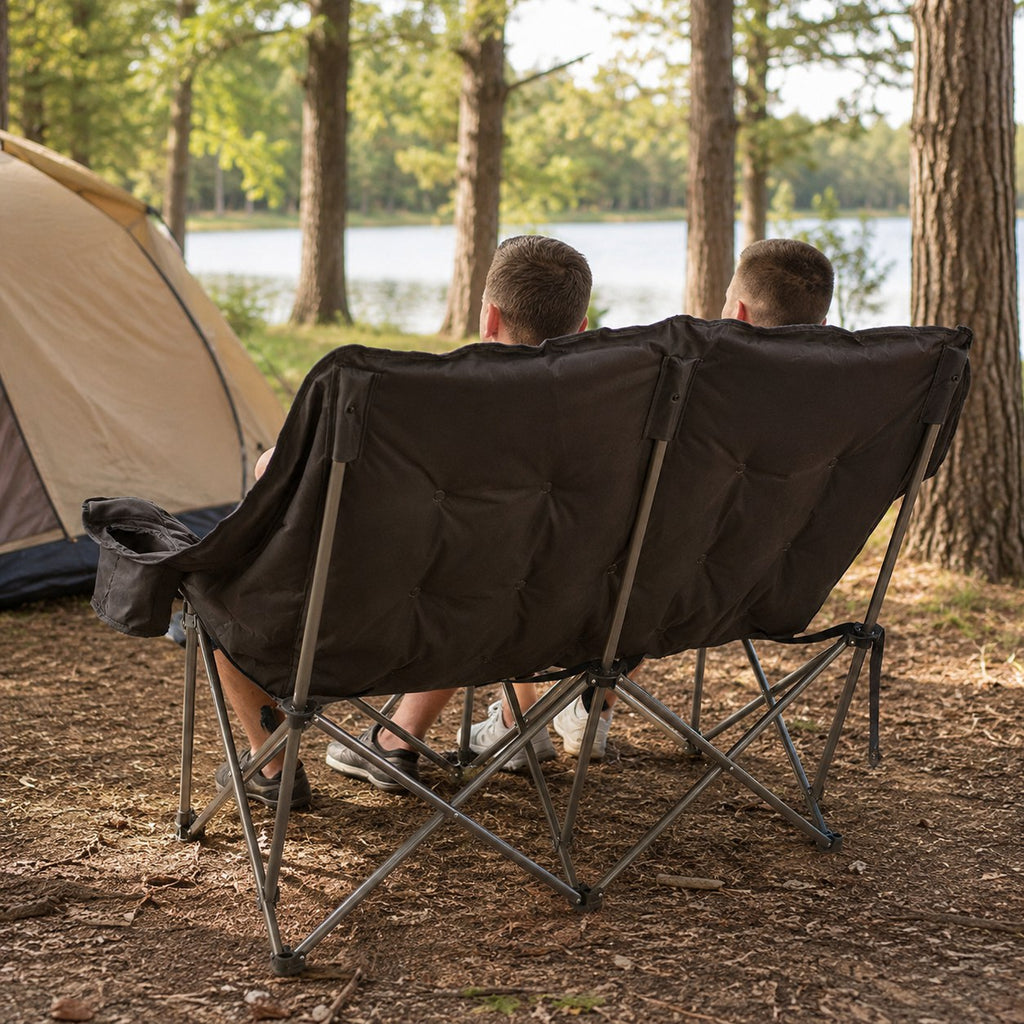 Alloy Steel Frame High Back Folding Loveseat Camping Chair, 800 lbs Capacity Lunecalme