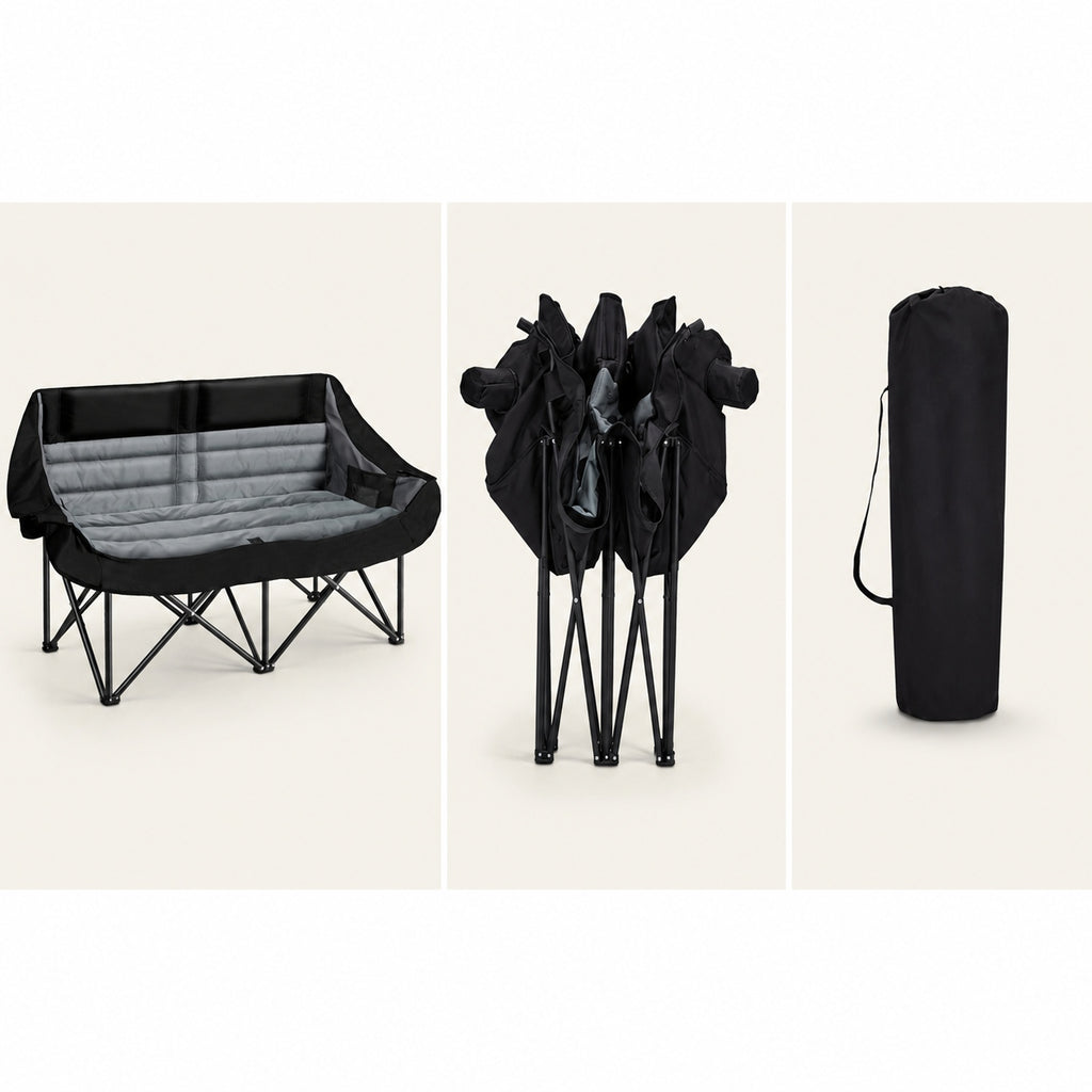 Steel Alloy Frame Folding Loveseat Camping Chair with Wine Glass Holder, 660 lbs Lunecalme