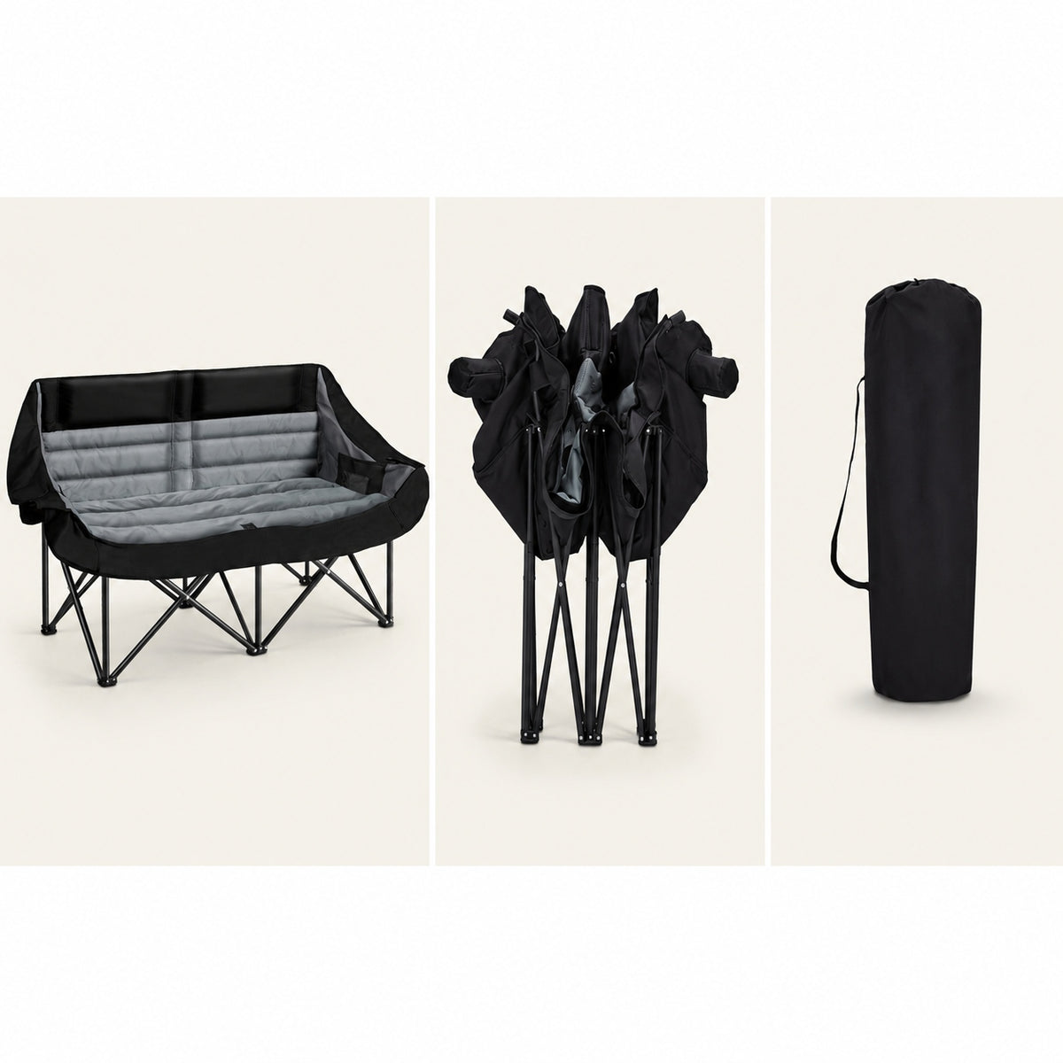 Steel Alloy Frame Folding Loveseat Camping Chair with Wine Glass Holder, 660 lbs Lunecalme