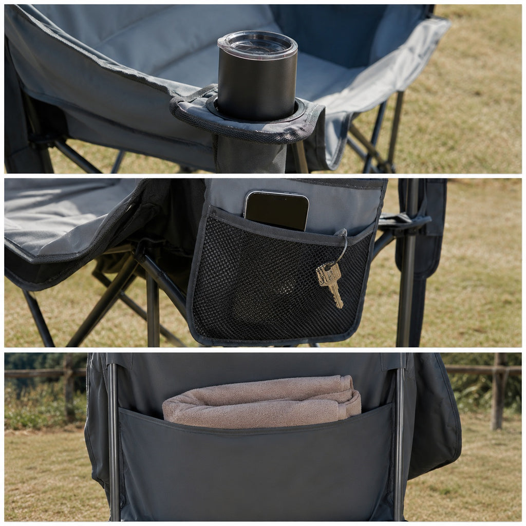 Reinforced Steel Frame Folding Loveseat Camping Chair with Bottle Opener, 600 lbs Lunecalme