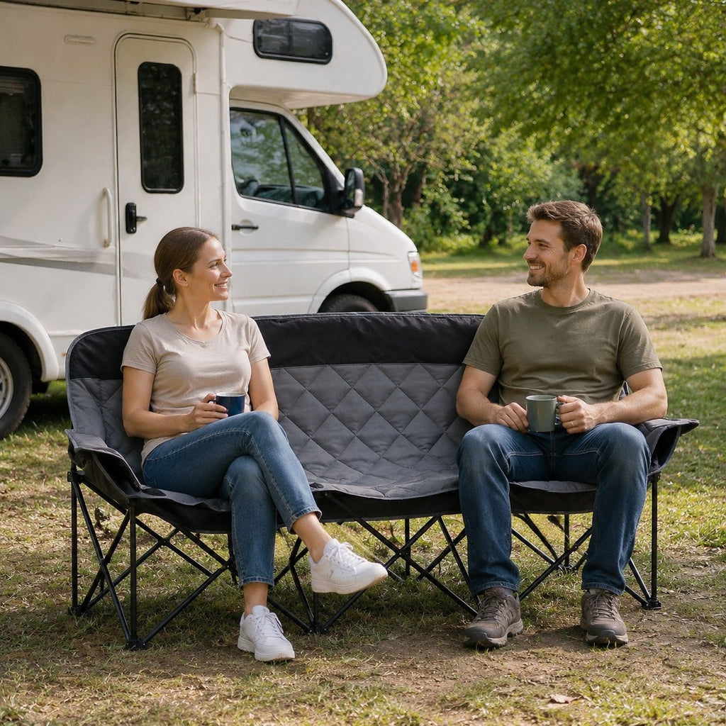 Reinforced Steel Frame 3-Seat Folding Camping Bench, 660 lbs Capacity Lunecalme