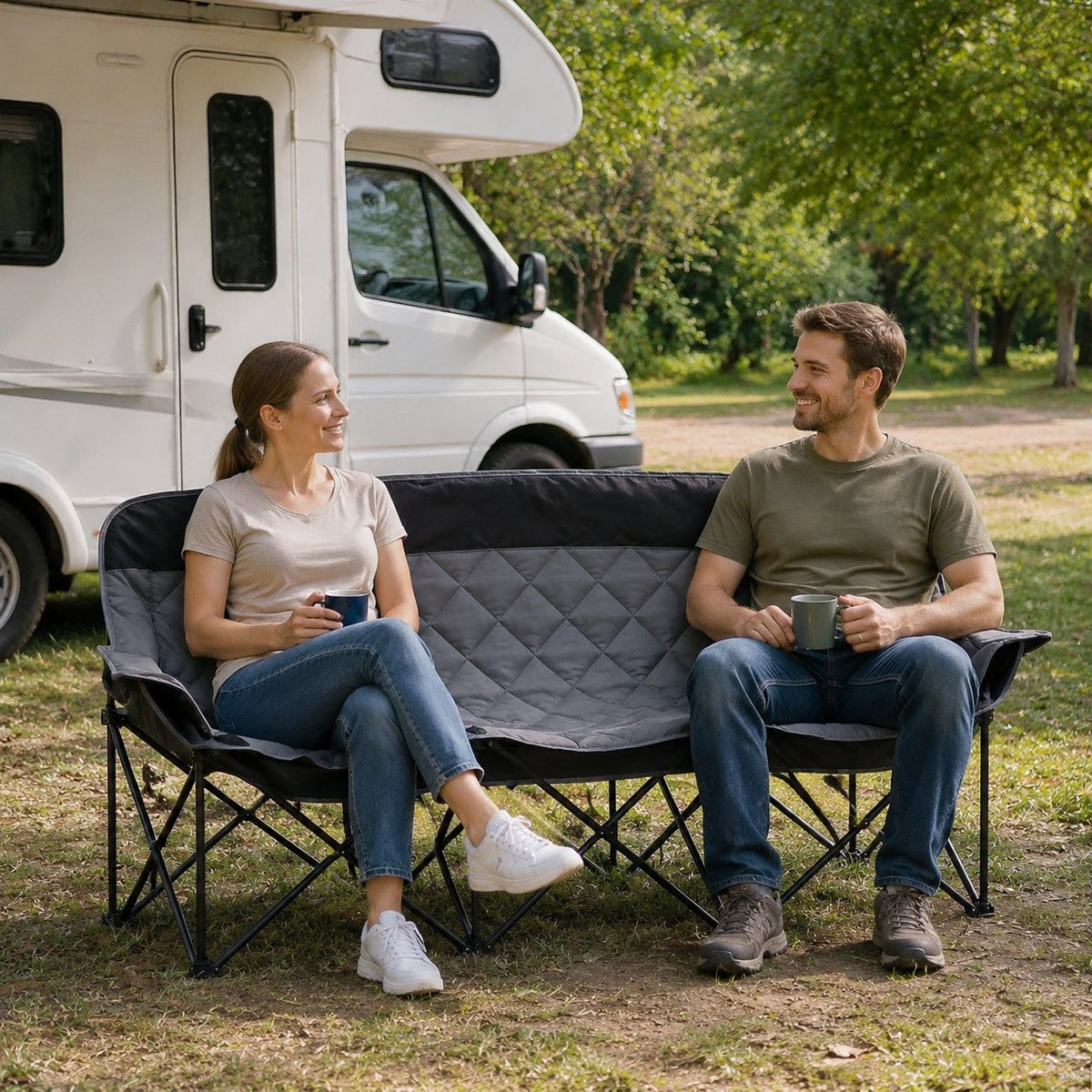 Reinforced Steel Frame 3-Seat Folding Camping Bench, 660 lbs Capacity Lunecalme