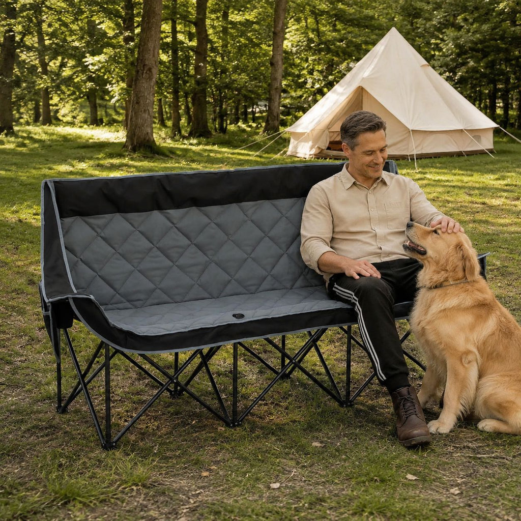 Reinforced Steel Frame 3-Seat Folding Camping Bench, 660 lbs Capacity Lunecalme