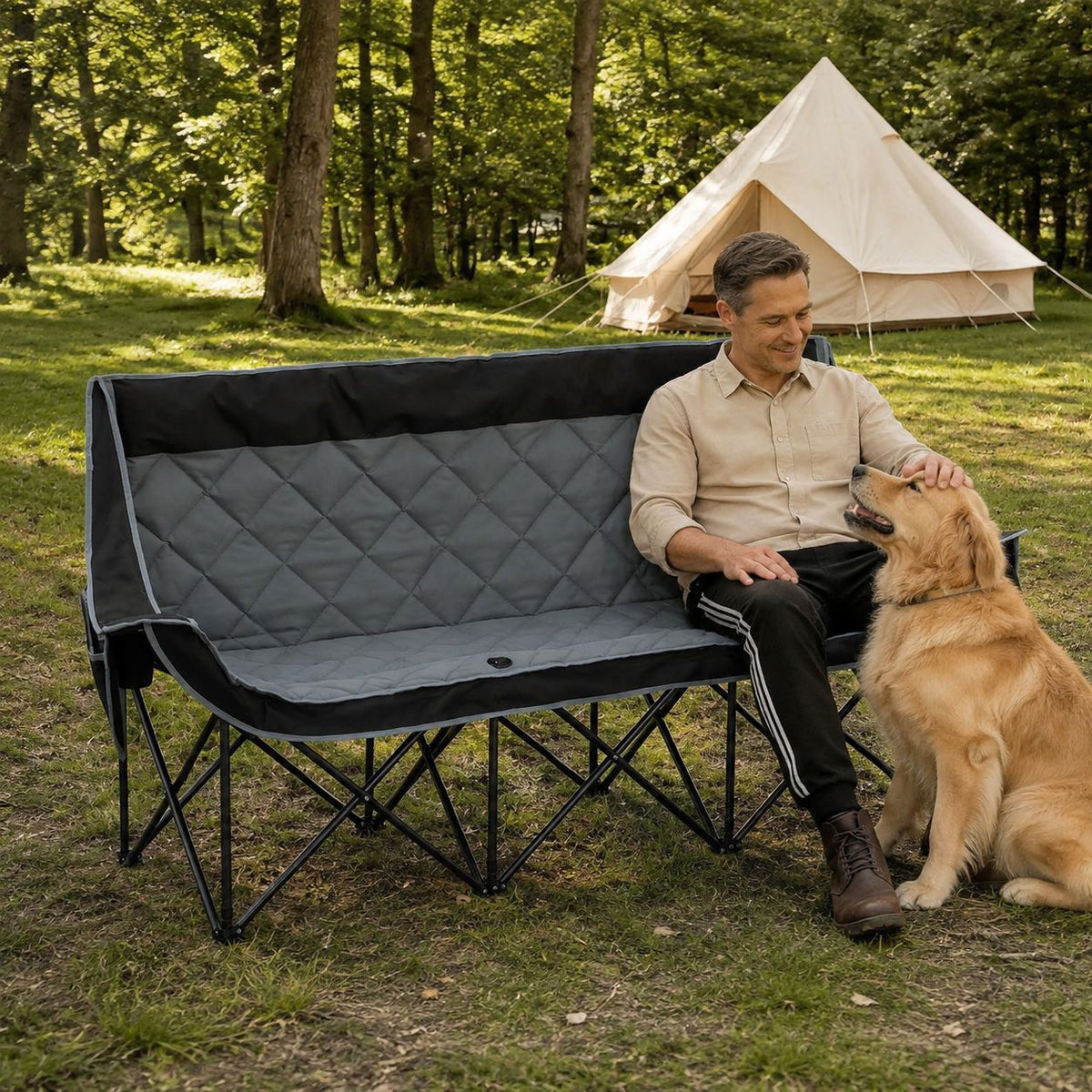 Reinforced Steel Frame 3-Seat Folding Camping Bench, 660 lbs Capacity Lunecalme