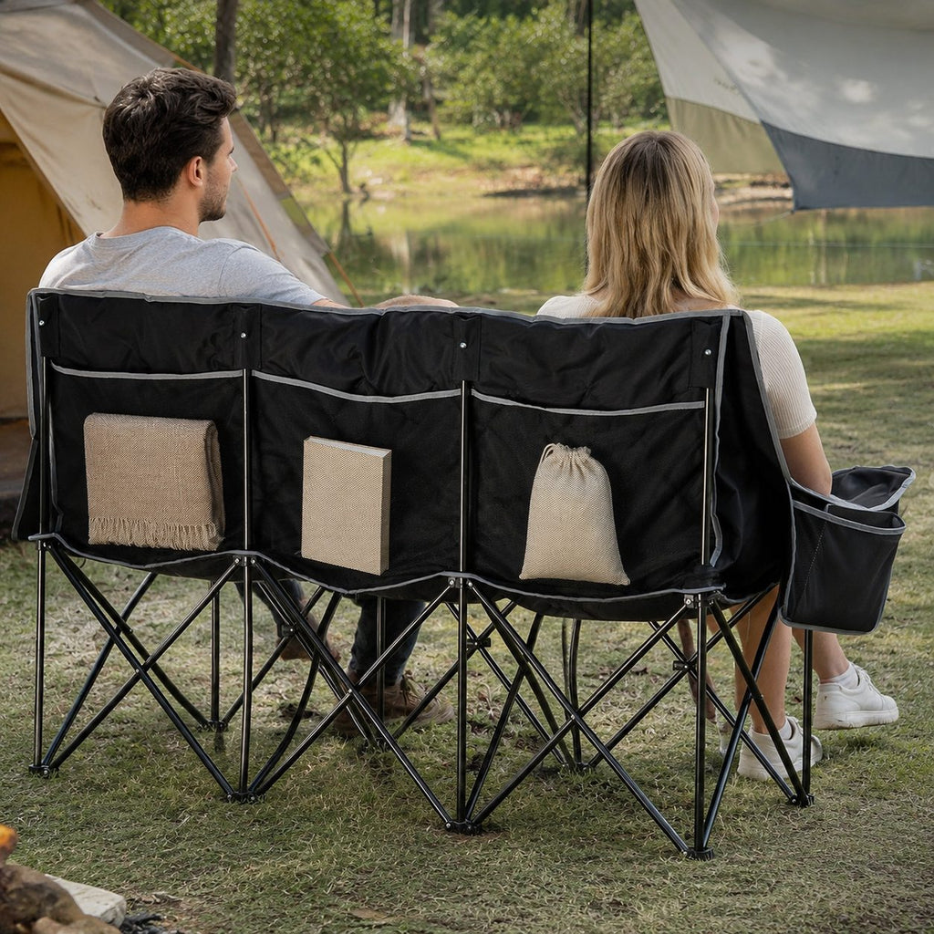 Reinforced Steel Frame 3-Seat Folding Camping Bench, 660 lbs Capacity Lunecalme