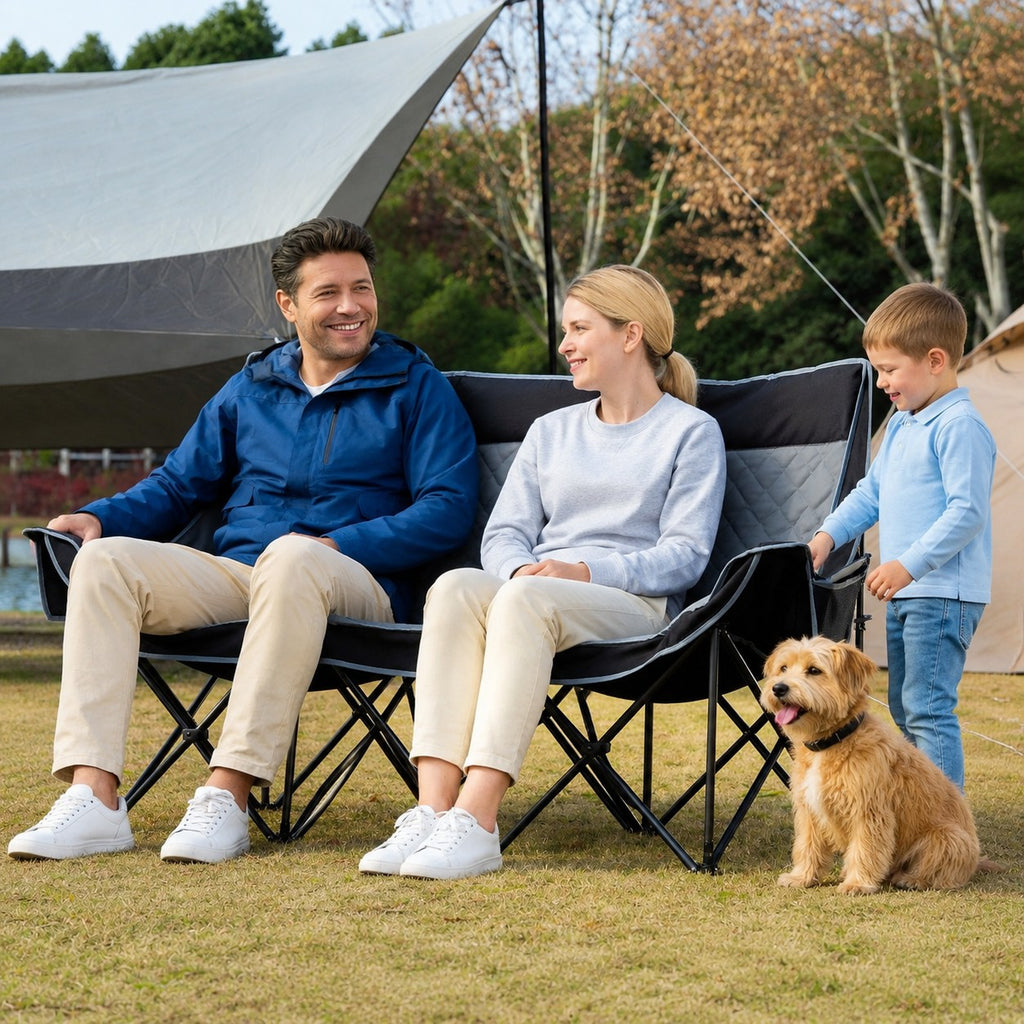 Reinforced Steel Frame 3-Seat Folding Camping Bench, 660 lbs Capacity Lunecalme